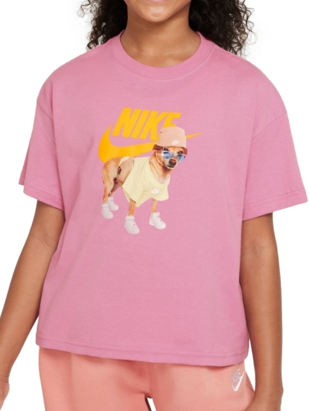 Nike Kids' Pink Graphic Crewneck T-Shirt With Dog